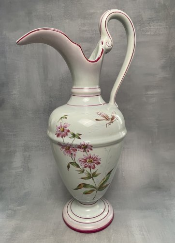 Grande aiguière vase faience K&G KG Lunéville décor libellule d'après Gallé