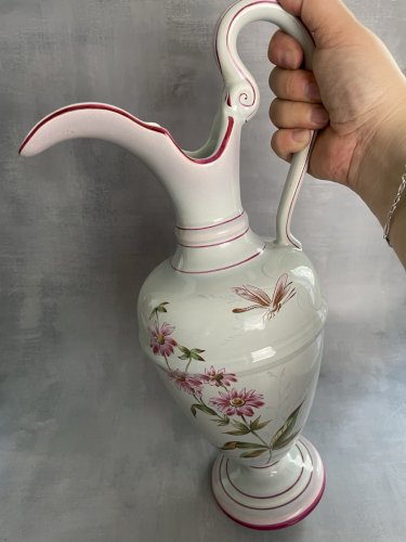 Grande aiguière vase faience K&G KG Lunéville décor libellule d'après Gallé