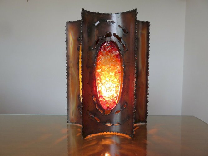GRANDE APPLIQUE  ACCOLAY  BRUTALISTE METAL ET VERRE ANNEES 60 70 VINTAGE