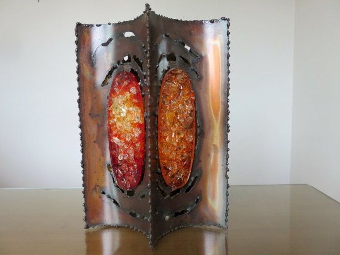 GRANDE APPLIQUE  ACCOLAY  BRUTALISTE METAL ET VERRE ANNEES 60 70 VINTAGE