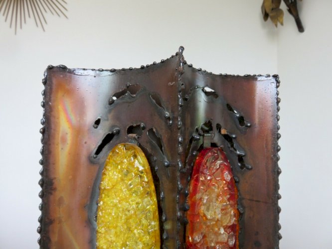 GRANDE APPLIQUE  ACCOLAY  BRUTALISTE METAL ET VERRE ANNEES 60 70 VINTAGE