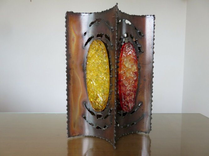 GRANDE APPLIQUE  ACCOLAY  BRUTALISTE METAL ET VERRE ANNEES 60 70 VINTAGE