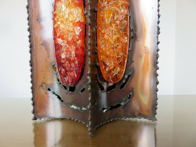 GRANDE APPLIQUE  ACCOLAY  BRUTALISTE METAL ET VERRE ANNEES 60 70 VINTAGE