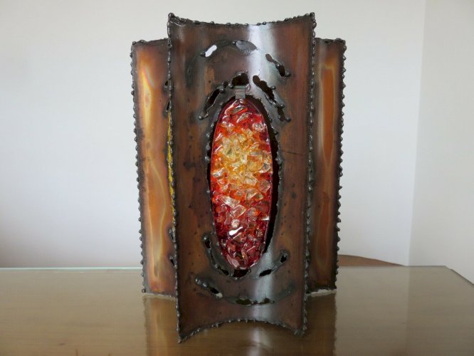 GRANDE APPLIQUE  ACCOLAY  BRUTALISTE METAL ET VERRE ANNEES 60 70 VINTAGE