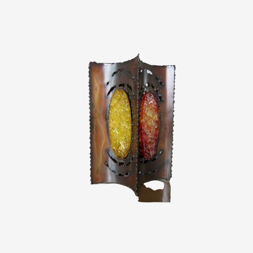 GRANDE APPLIQUE  ACCOLAY  BRUTALISTE METAL ET VERRE ANNEES 60 70 VINTAGE