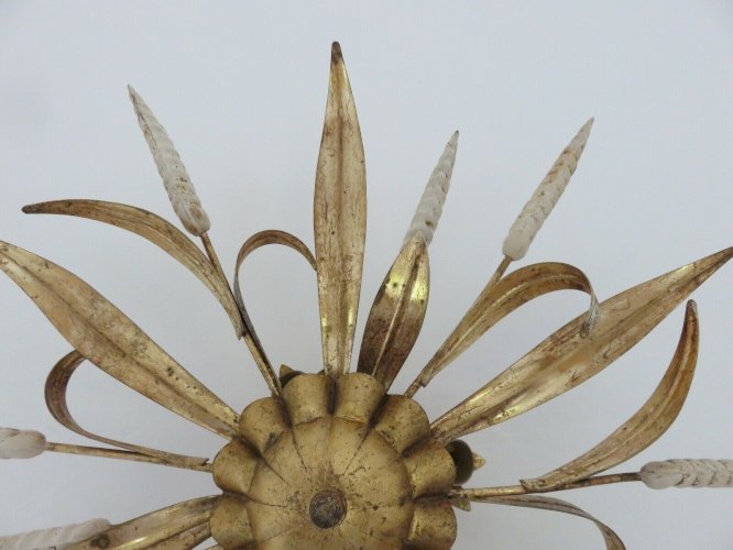 GRANDE APPLIQUE  FLORART  EN METAL DORE A 3 FEUX ANNEES 70 - JANSEN.