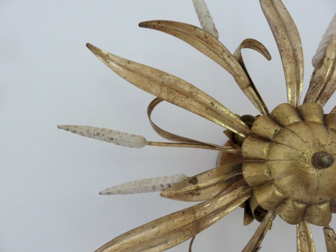 GRANDE APPLIQUE  FLORART  EN METAL DORE A 3 FEUX ANNEES 70 - JANSEN.