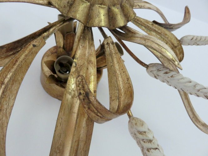 GRANDE APPLIQUE  FLORART  EN METAL DORE A 3 FEUX ANNEES 70 - JANSEN.