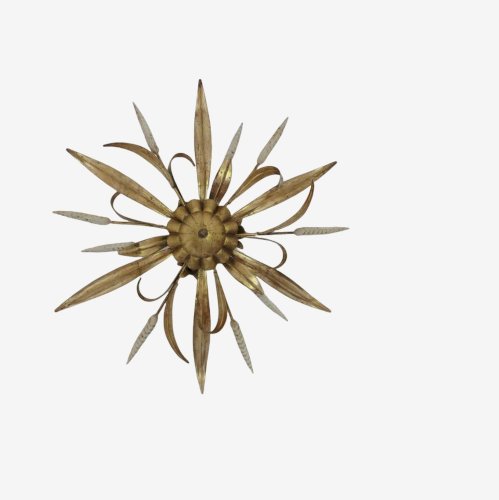 GRANDE APPLIQUE  FLORART  EN METAL DORE A 3 FEUX ANNEES 70 - JANSEN.
