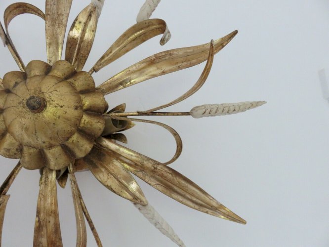 GRANDE APPLIQUE  FLORART  EN METAL DORE A 3 FEUX ANNEES 70 - JANSEN.