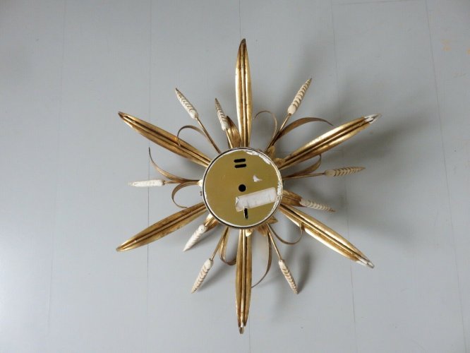 GRANDE APPLIQUE  FLORART  EN METAL DORE A 3 FEUX ANNEES 70 - JANSEN.