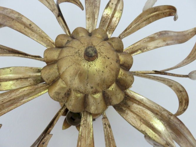 GRANDE APPLIQUE  FLORART  EN METAL DORE A 3 FEUX ANNEES 70 - JANSEN.