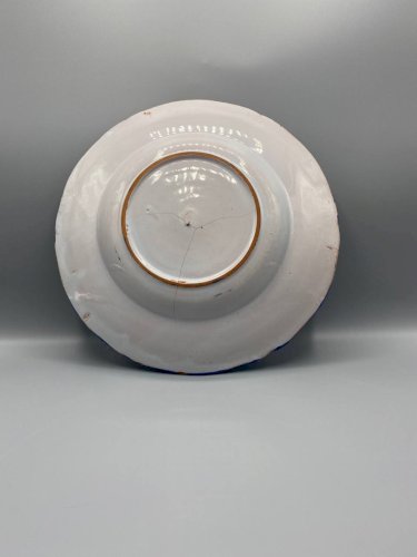 Grande assiette ancienne en faïence – décor coq – fin XIXe / début XXe