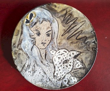 Large decorative plate signed Marius Bessonne from Vallauris around 1955 - 1960 unique work