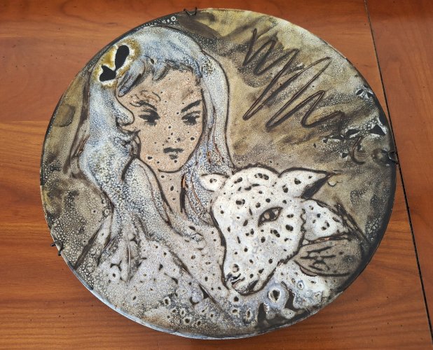 Grande Assiette décorative signée Marius Bessonne à Vallauris environ 1955 - 1960 oeuvre unique