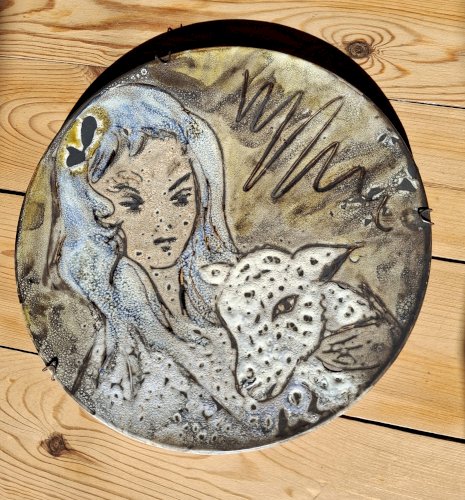 Grande Assiette décorative signée Marius Bessonne à Vallauris environ 1955 - 1960 oeuvre unique