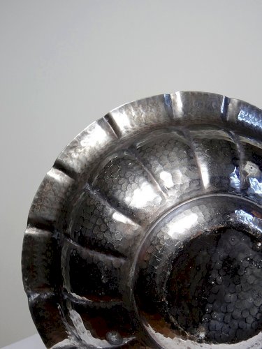 Grande bassine, coupe, Olri Italie vintage Année 50 Silver plated martelée