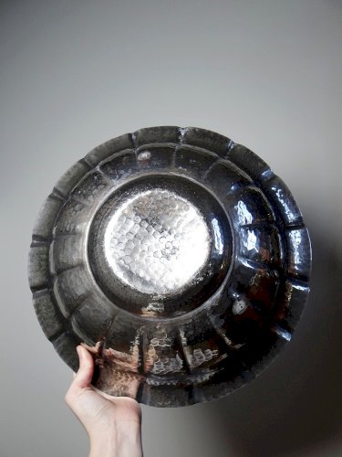 Grande bassine, coupe, Olri Italie vintage Année 50 Silver plated martelée