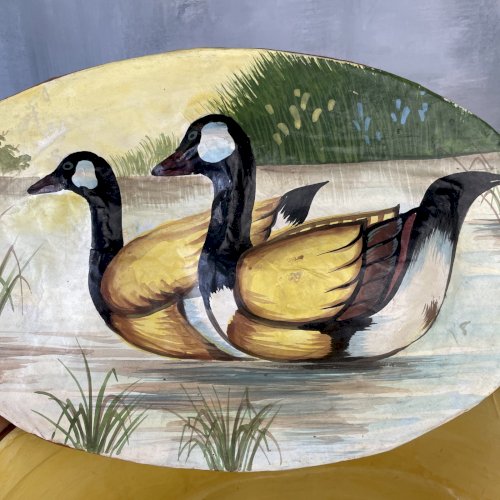 Grande boite à chapeau ? vintage carton bouilli à décor d'oie / canard en relief