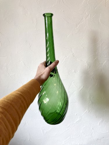 Grande bouteille / carafe en verre vert d'Empoli, années 1960