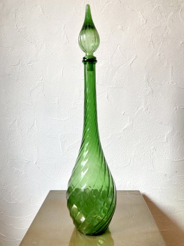 Grande bouteille / carafe en verre vert d'Empoli, années 1960
