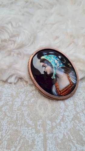 Grande Broche ancienne émaillée signée S.F bijou Paris collection