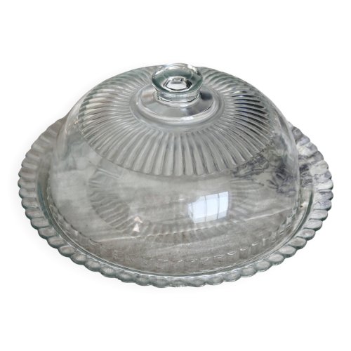 Grande cloche à fromage vintage en verre moulé transparent