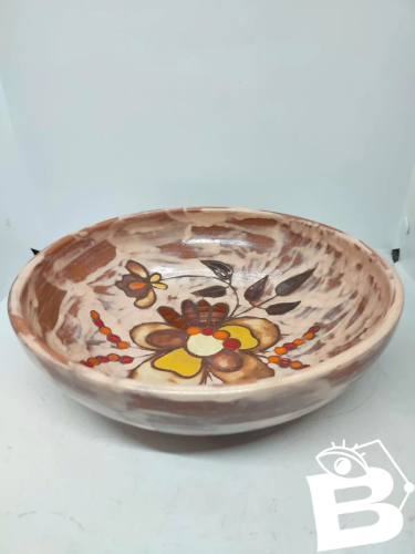 grande coupe a decor floral emaille datant des annees 1970 signé Martine Azema en bon etat