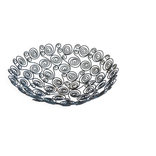 Grande coupe à fruits en métal noir ajouré – Décor arabesques