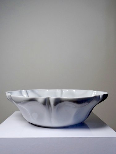 Grande coupe à fruits/saladier porcelaine fine de Limoges blanche vintage/ancien