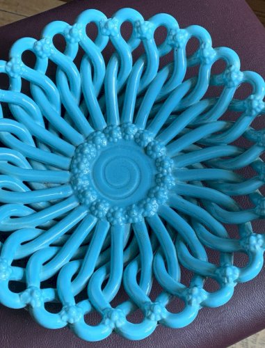 Grande coupe en céramique bleue tressée  Vallauris 1950's Massier ?