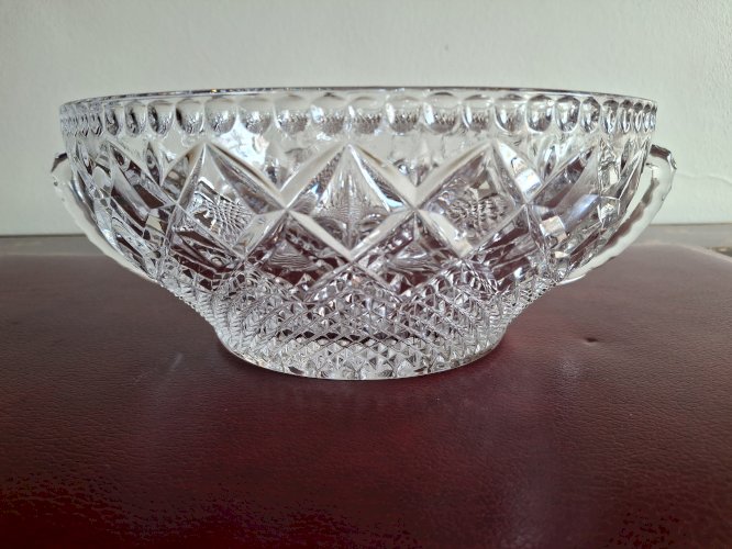 Grande coupe en cristal avec 2 anses diamètre 23 cm hauteur 9,6 cm