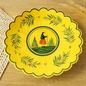 Grande coupe en faïence de Quimper – décor breton jaune – Henriot – plat rond an