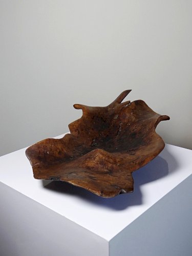Grande coupe monoxyle en bois brut dolivier foncé années 50