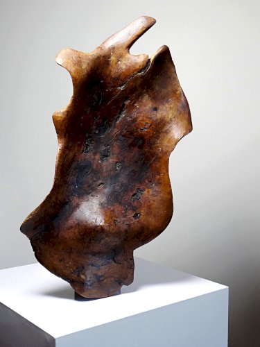 Grande coupe monoxyle en bois brut dolivier foncé années 50