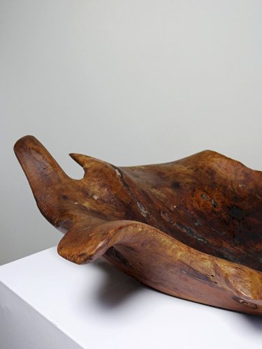 Grande coupe monoxyle en bois brut dolivier foncé années 50