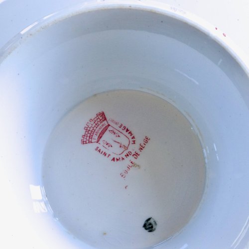 Grande coupe / saladier ancien terre de fer signé St Amand Boule de neige