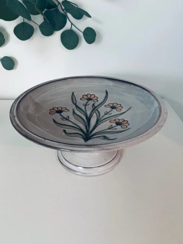 Grande coupe sur piédouche en céramique artisanale Fait Main vintage