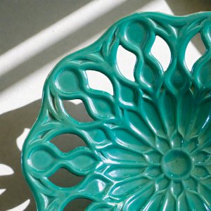 Large vintage mandala cut-out pottery bowl