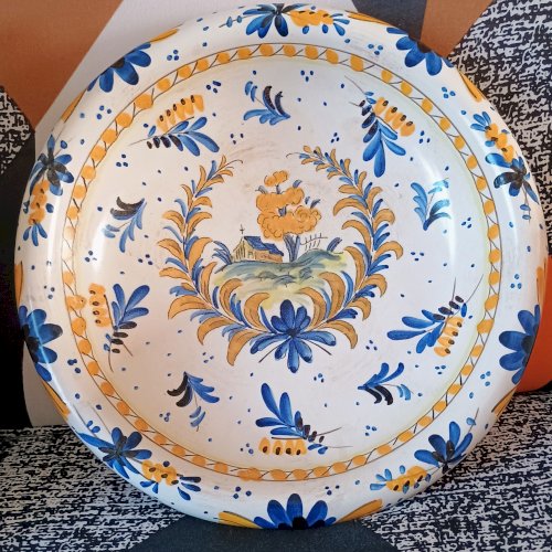 GRANDE COUPELLE COUPE FRUITS ASSIETTE CÉRAMIQUE PEINTE MAIN ANCIENNE