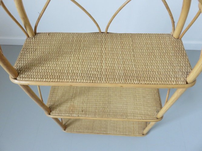 GRANDE ETAGERE A POSER EN ROTIN BAMBOU ANNEES 60 70 VINTAGE