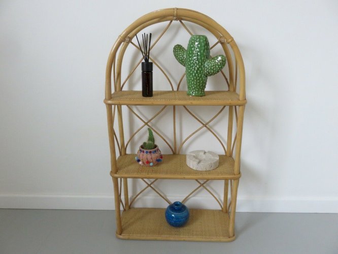 GRANDE ETAGERE A POSER EN ROTIN BAMBOU ANNEES 60 70 VINTAGE