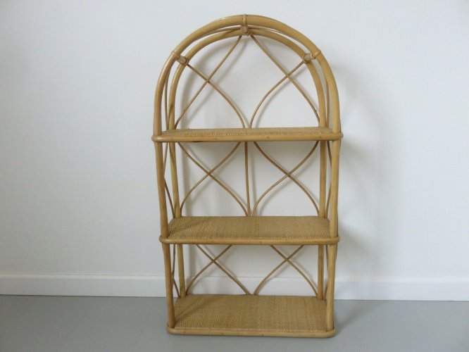 GRANDE ETAGERE A POSER EN ROTIN BAMBOU ANNEES 60 70 VINTAGE