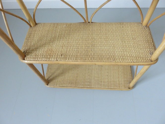 GRANDE ETAGERE A POSER EN ROTIN BAMBOU ANNEES 60 70 VINTAGE