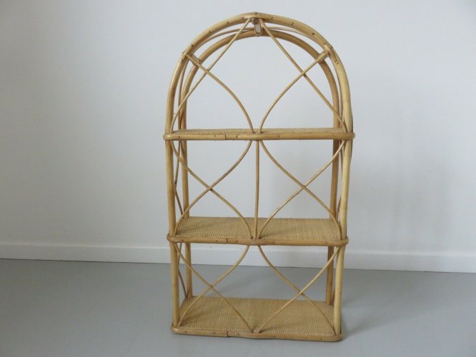 GRANDE ETAGERE A POSER EN ROTIN BAMBOU ANNEES 60 70 VINTAGE