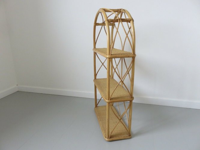 GRANDE ETAGERE A POSER EN ROTIN BAMBOU ANNEES 60 70 VINTAGE