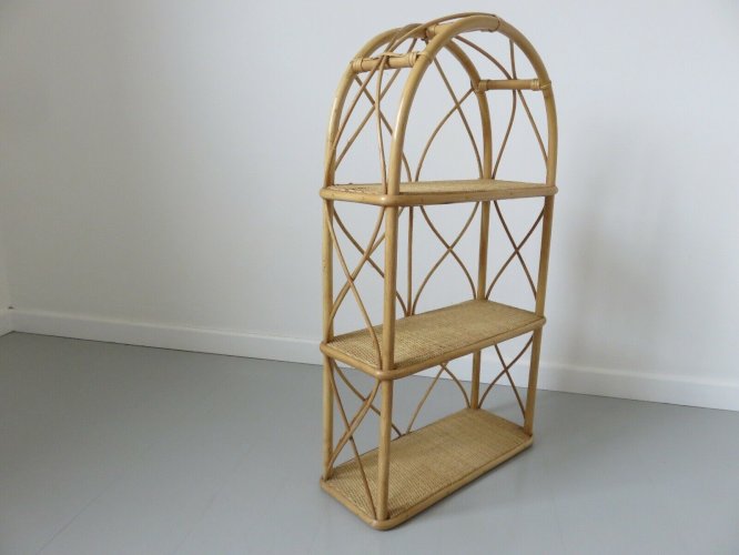 GRANDE ETAGERE A POSER EN ROTIN BAMBOU ANNEES 60 70 VINTAGE