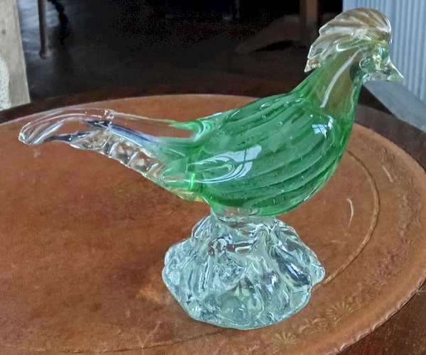 Grande Figurine Ancienne Verre  Oiseau Faisan Barovier Frères Objet De Vitrine