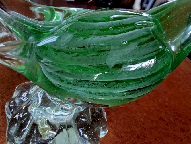 Grande Figurine Ancienne Verre  Oiseau Faisan Barovier Frères Objet De Vitrine