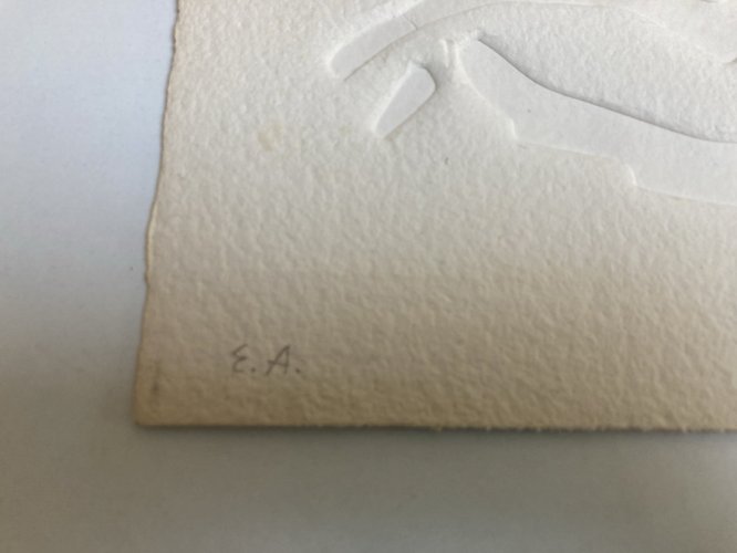 Grande Gravure Gaufrage Etienne Hadju Paysage Papier Fort Signé Art 1970